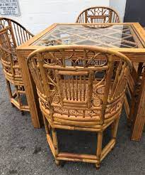 Italian dining chairs & table in varnished bamboo, 1970s, set of 7. Vintage Rattan Bamboo Game Dining Table And Four Chairs Brighton Style At 1stdibs