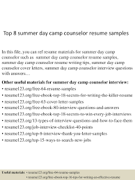 summer day camp counselor resume samples