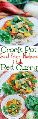 Vegetarian Crock Pot Curry Recipe With Coconut Milk Sweet Potato Mushrooms Kale Thai Takeo Vegetarian Crockpot Curry Recipes Vegetarian Recipes Healthy