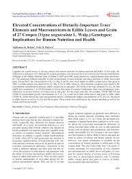 Macronutrients are the nutrients required by our body in large amounts. Pdf Elevated Concentrations Of Dietarily Important Trace Elements And Macronutrients In Edible Leaves And Grain Of 27 Cowpea Vigna Unguiculata L Walp Genotypes Implications For Human Nutrition And Health
