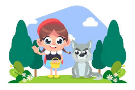 Cartoon illustration of cute little red riding hood fairy tale character. Free Vector Cartoon Little Red Riding Hood Illustration
