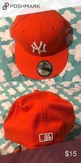 Orange New York Yankee Fitted Hat New Era Never Worn Orange White Great Condition New Era Accessories Hats Fitted Hats Yankees Fitted Hat Yankee Fitted
