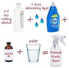Ordinarily, vinegar is a fabulous cleaning product, especially on things like getting calcium off of showerheads to getting rid of pet stains and odors, but it's very destructive to granite countertops. This Easy Homemade Cleaner Makes Granite Countertops Sparkle Homemade Granite Cleaner Granite Cleaner Cleaning Hacks