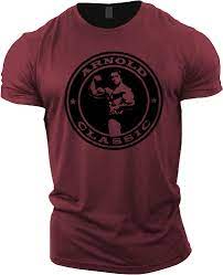 Amazon.com: GYMTIER Mens Bodybuilding T-Shirt - Arnold Classic - Gym  Training Top Maroon Small : Clothing, Shoes & Jewelry