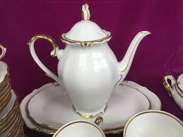 Tirschenreuth bavaria 2 small cups & saucers china. Elegant Gold Rim And White China Set Bavaria Western Germany 48 Huge Set