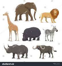 African Animal Cartoon Icon Set With Wild Savanna Mammal Elephant Lion And Giraffe Rhino Hippo Zebra And Buffal Animal Icon African Animals Safari Animals