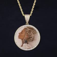 A simple, solid turtleneck is the perfect canvas for showing off. Custom Photo Medallions Necklace Gifts Engraved