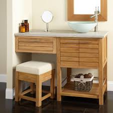 Her's vanity with make up area. 48 Salinas Teak Vessel Sink Vanity With Makeup Area Teak Vanities Bathroom Vanities Bathro Vessel Sink Vanity Farmhouse Bathroom Vanity Furniture Vanity