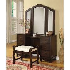 Leola Walnut Dressing Vanity Set W Bench Vanity Table Set Vanity Set Bedroom Vanity