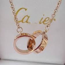 Cartier Love Necklace Pink Gold Dual Ring Gioielli Collane Accessori