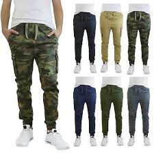 Mens Twill Joggers Cargo Pocket Cotton Slim Fit Stretch Work