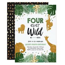 Four Ever Wild Safari Animal Boy Birthday Invitation Zazzle Com Boy Birthday Invitations Safari Baby Shower Invitations 2nd Birthday Invitations