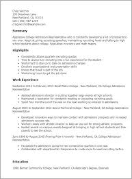 Professional College Admissions Representative Templates To Showcase Your Talent Myperfectresume
