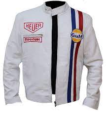 Steve Mcqueen Style Embroidered Leather Racing Jacket On Amazon Steve Mcqueen Jacket Cafe Racer Leather Jacket White Leather Jacket