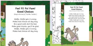 Your first song you write should be nice and simple. Fee Fi Fo Fum Good Choices Song Teacher Made