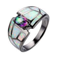 Summer Rainbow Rings 14kt Black Gold Filled Zircon Opal Stone Size 6 7 8 9 Opal Wedding Rings Rose Gold Engagement Ring Vintage Topaz Wedding Ring