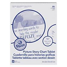 pacon ruled picture story chart tablet 25 sheets spiral bound both side ruling surface ruled 1 50in ruled 13 63in picture story space