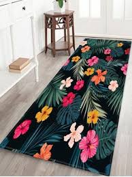 Leaf Flower Printed Decorative Floor Mat Deep Pink W16 X L47 Inch Floor Decor Floor Mats Leaf Flowers