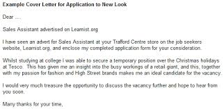 Example Cover Letter For Application To New Look Learnist Org