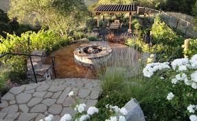 Large transitional backyard stamped concrete patio photo in cedar rapids with a fire pit and a roof extension fire pit/ chairs with led under seat(bench). 10 Inspiring Landscaping Ideas For Backyard Fire Pits