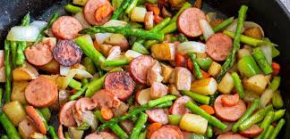 While pasta cooks, melt butter in a large skillet over medium heat. Cajun Asparagus And Sausage Skillet The Simple Supper