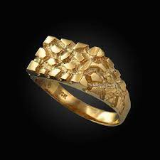 Mens Gold Rectangular Nugget Ring 10k 14k Yellow White Etsy Mens Gold Rings Yellow Gold Mens Rings Mens Gold