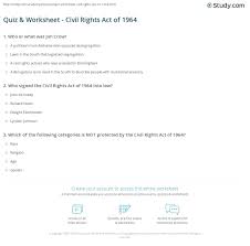B) race, creed, color, and religion. Quiz Worksheet Civil Rights Act Of 1964 Study Com