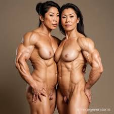 Ripped Pregnant Asian Female Bodybuilders in a Passionate Embrace | AI  Image Generator