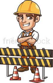 Engineer Under Construction Roadblock Cartoon Clipart Vector Friendlystock Worker Cartoon Cartoon Clip Art Engineer Cartoon