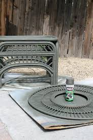 How To Paint Rattan Furniture This Camouflage Color By Rust Oleum Is Perfect Painting Wicker Furniture Bamboo Furniture Diy Rattan Outdoor Furniture