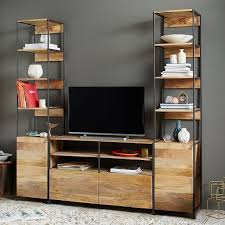 Industrial Modular Media Set With Open Closed Storage In 2020 Living Room Sets Modern Media Console Furniture