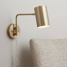 Carla Brushed Brass Down Light Swing Arm Plug In Wall Lamp 39w58 Lamps Plus Swing Arm Wall Lamps Wall Sconces Bedroom Plug In Wall Lights