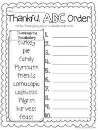 September abc order check out this fantastic activity that helps students practice putting words in order the words in alphabetical order. Thankful For Freebies A Thanksgiving Themed Freebie Teaching Thanksgiving Literacy Centers Kindergarten Thanksgiving Literacy