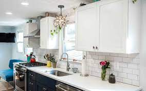 Pendant Lighting Over Sink Moroccan Style Star Light Pendant Two Tone Kitchen Navy Blue And White Sub New Kitchen Cabinets Kitchen Remodel Kitchen Interior