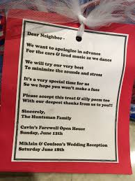 Neighbor Gift To Warn Them Of A Party Wedding Reception At Our Home Neighbor Gifts Fiesta Theme Party Wedding Time