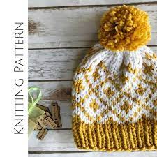 Fair Isle Diamonds Knitting Hat Pattern Etsy In 2021 Chunky Knitting Patterns Knitting Knitted Hats