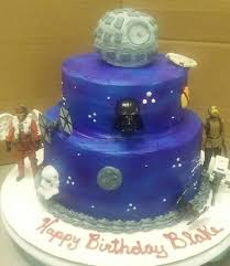 2 Tiered Star Wars Cake With A Cupcake On Top All Buttercream Icing Star Wars Cake Cake Custom Cakes