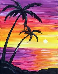 Coconut tree sunset | caribbean art, coconut tree drawing, tree art. Just Beachy Painting Party With The Paint Sesh