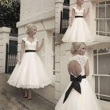 Tea Length Vintage Wedding Dresses With Black Sash Tea Length Wedding Dress Short Wedding Dress Tea Length Wedding Dress Vintage