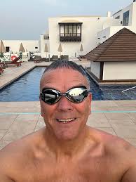 Early morning swim with Jack Tambert . Perfect weather!