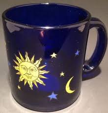 Vintage Libbey Cobalt Blue Glass Coffee Mug Cup Celestial Sun Moon Star Usa Tag Stars And Moon Sun Moon Stars Mugs