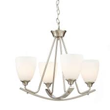 Home Decorators Collection Stansbury Collection 22 In 4 Light Brushed Nickel Chandelier With Etched Hammered Glass Shades 7901hdc The Home Depot