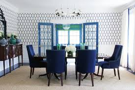 9an older dining room set was given new life when painted white and upholstered in blue and white ikat. Deep Blue Velvet Diningchairs With Chippendale Table Transitional Dining Room