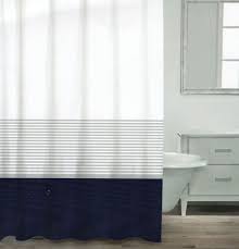 Caro Home Cotton Shower Curtain Wide Stripe Navy Blue Silver White Nautical New Fabric Shower Curtains Blue Bathroom Decor White Shower