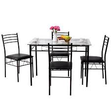 Gymax 5 Piece Dining Set Glass Top Table 4 Upholstered Chairs Kitchen Room Furniture Walmart Com Kitchen Table Settings Upholstered Dining Chairs Glass Dining Table