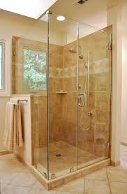 Bathroom Awesome Shower Stall Kits With Glass Door With Silver Handle Also Bench And Tile Wall For Bathroom Deco Shower Doors Bathroom Design Shower Enclosure