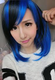 She Looks Like An Anime Character Black Hair With Highlights Black Hair With Blue Highlights Vivid Hair Color