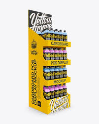 Cardboard Pos Display With Plastic Bottles Mockup Half Side View In Indoor Advertising Mockups On Yellow Images Object Mockups Bottle Mockup Mockup Free Psd Free Psd Mockups Templates