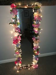 Flower Mirror Cork Board Mirror Artifical Flowers White Lights Staples Mirror Flowers Apartm Diy Floral Mirror Diy Home Decor Bedroom Girl Flower Mirror