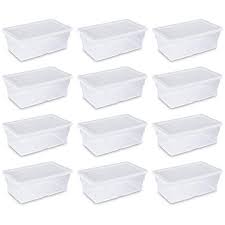 Sterilite 6 Quart Clear Stacking Closet Storage Tote With White Lid 12 Pack Closet Storage Sterilite Plastic Box Storage